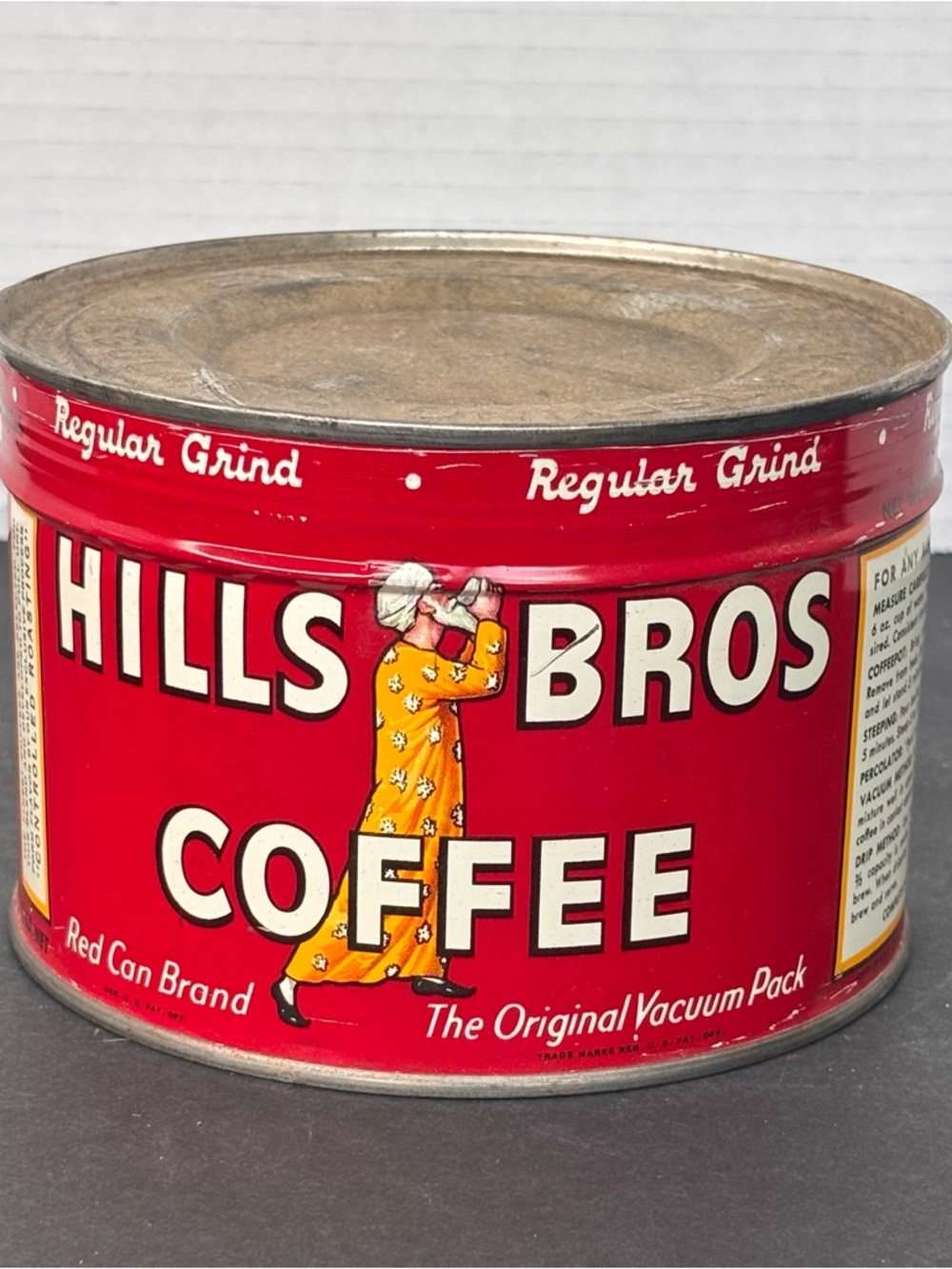 Vtg (30’s) Hills Bros 1 LB Coffee Can Tin Advertising w/original Key, Unopened